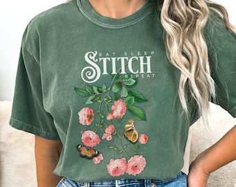 Cross Stitch Shirt Gift for Cross Stitcher Floral Cross Stitch Comfort Colors T-Shirt Butterfly Needlepoint Vintage Style Shirt