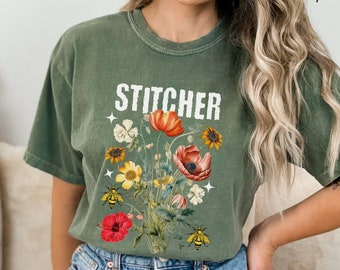 Cross Stitch Shirt Stitcher T-Shirt Comfort Colors Floral Cross-Stitch TShirt Gift for Cross Stitch Lover Botanical Cross Shirt T Shirt
