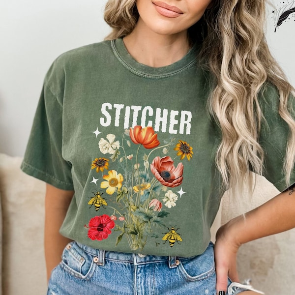 Cross Stitch Shirt Stitcher T-Shirt Comfort Colors Floral Cross-Stitch TShirt Gift for Cross Stitch Lover Botanical Cross Shirt T Shirt