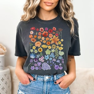 Water Color Flowers Comfort Colors® Shirt, Pressed Flowers Shirt, Vintage Botanical Shirt, Rainbow Flowers Shirt, Rainbow Tee, Cottagecore