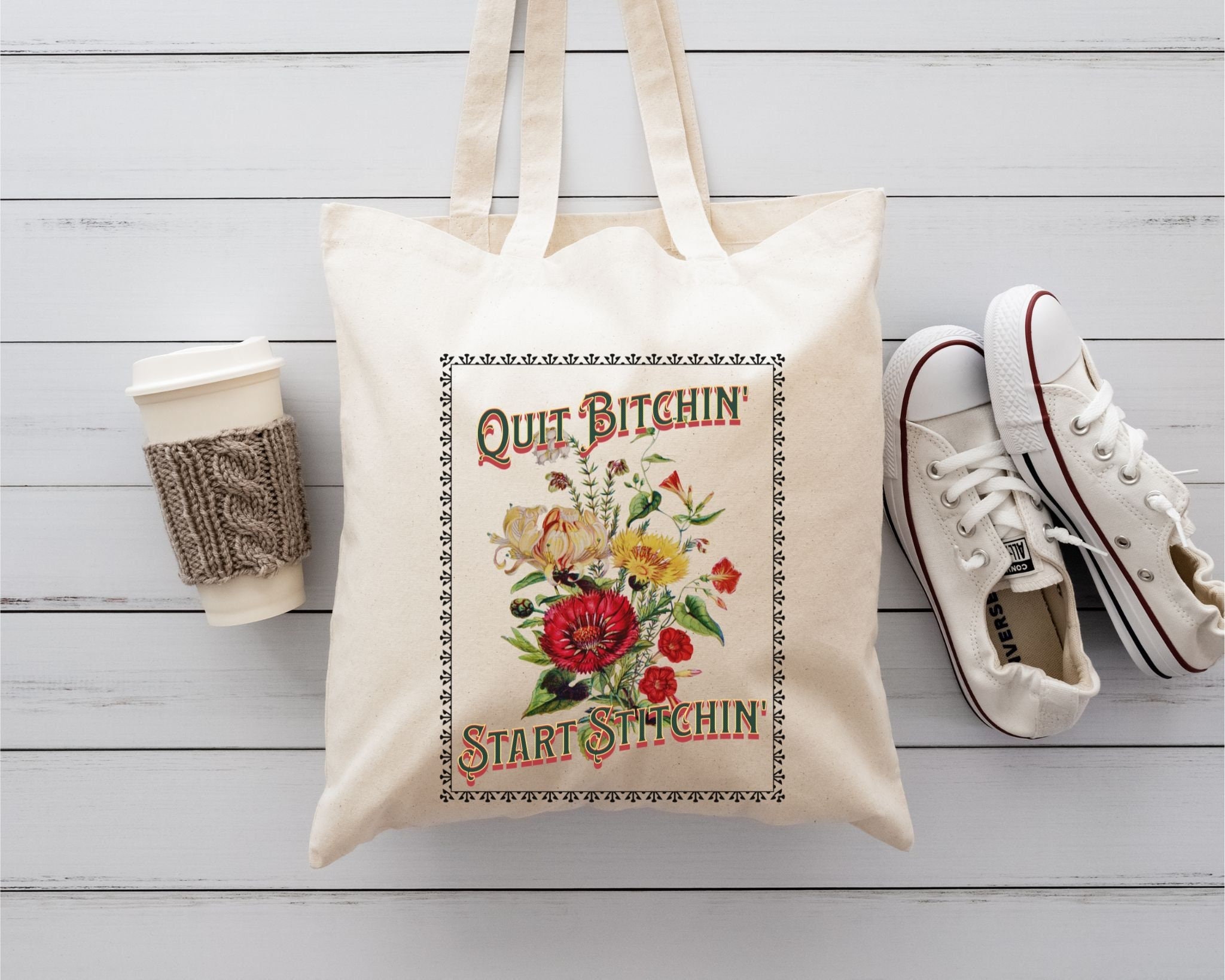 Love to Cross Stitch Medium Canvas Cotton Tote Bag