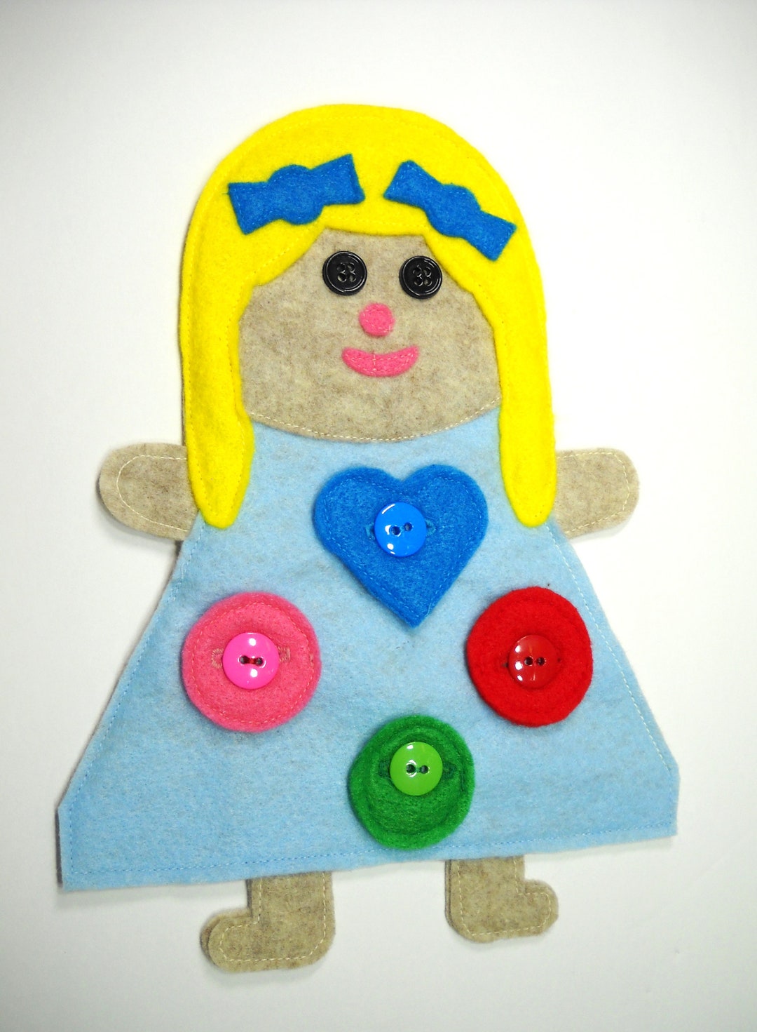 Girl DOLL Teaches Buttoning Skills, Colormatching Concepts, and Shapes