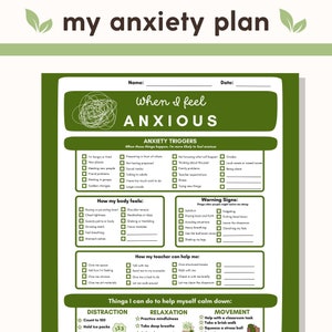 Anxiety Plan Mental Health Printable Template - Anxiety Coping for Teens & Kids - Therapy Handout Adolescent - Classroom Management