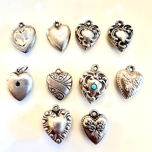 Antique Silver Puffy Heart Charms
