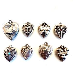 Antique Silver Puffy Heart Charms
