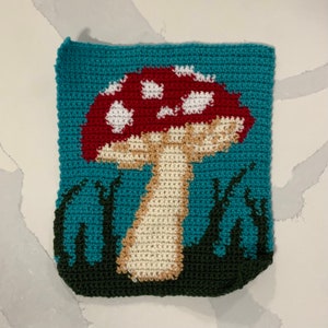 Giant Mushroom Cottagecore Crochet Tapestry Wall Hanging - digital pattern download