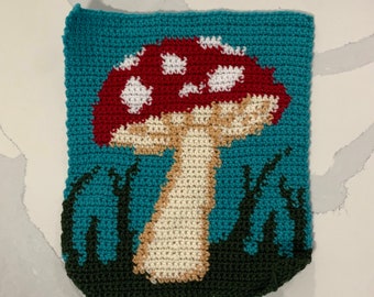 Giant Mushroom Cottagecore Crochet Tapestry Wall Hanging - digital pattern download