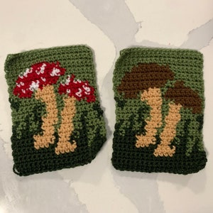 Mini Mushroom Duo Cottagecore Crochet Tapestry Wall Hanging Set - digital pattern download