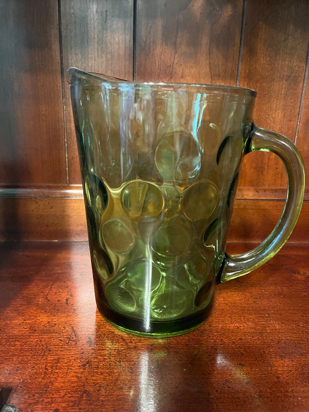 Vintage Green Glass Pitcher Etsy