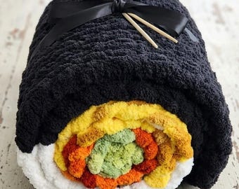 SUSHI ROLL -Handmade chunky knit chenille lap throw blanket