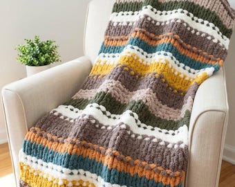 DESERT BLOOM -Handmade chunky knit lap throw blanket