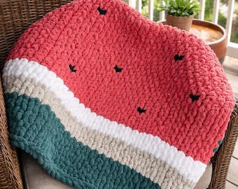 WATERMELON handmade -chunky knit lap throw blanket