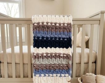 BABY BLANKET -Handmade chunky knit chenille- tummy time mat- nursery decor
