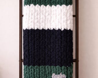 Custom team chunky knit throw blanket - handmade - Philadelphia Eagles
