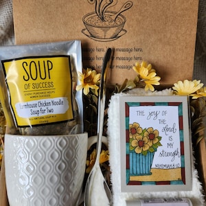 Get Well Soon Gift Box: Scripture Magnet, Soup, Mug, plush socks, and more!