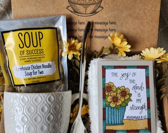 Get Well Soon Gift Box: Scripture Magnet, Soup, Mug, plush socks, and more!