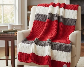 Custom team chunky knit throw blanket - handmade - Ohio State