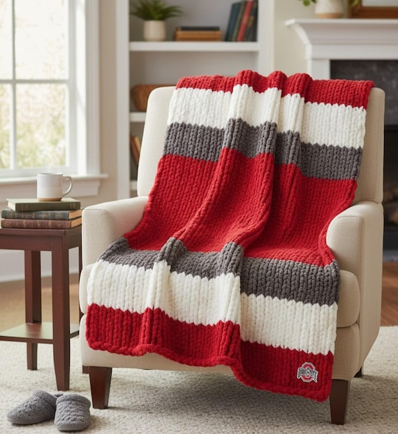 Custom team chunky knit throw blanket - handmade - Ohio State