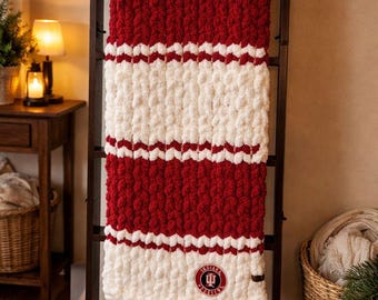 Custom team chunky knit throw blanket - handmade - Indiana University- IU
