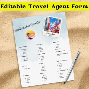 Travel Agent Form, travel agent template, know before you go, destination details, customizable, editable, travel agent