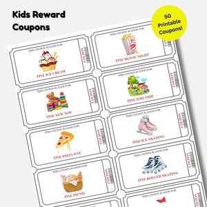 Kid&#39;s Reward Coupons, Printable Reward Coupons, Reward Coupons for Kids