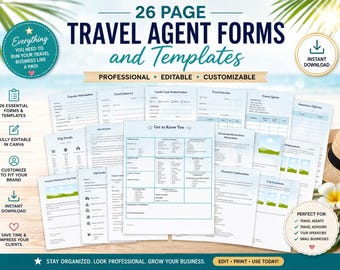 Travel Agent Forms Bundle | Travel Advisor Client Intake Forms, Booking Templates, Proposal & Quote Canva Templates