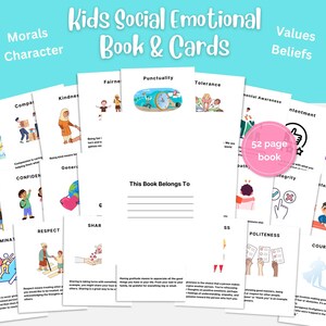 Kids Social Emotional Book & Flash Cards, Morals, Values, Beliefs, Character Building, Acceptance and Commitment Therapy, Back to School