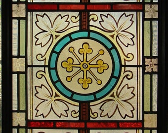 1890's English Victorian Ginkgo Tree Stained Glass Window