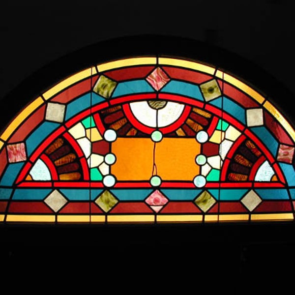 Arched Stained Glass Transom - Etsy - Artistic Transom Glass Wall