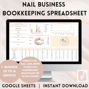 Nail Business Bookkeeping Beauty Nail Tech Lash Tech Business Planner Template Beautician Income Expense Profit Loss Tracker Spreadsheet