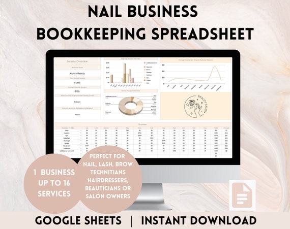 Nail Business Bookkeeping Beauty Nail Tech Lash Tech Business Planner Template Beautician Income Expense Profit Loss Tracker Spreadsheet