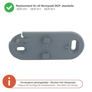 Peut inclure: Plaque de montage de remplacement en plastique gris pour sonnettes Honeywell DCP-311, DCP-511 et DCP-911. La plaque comporte un marquage V5 et un trou pour une vis.