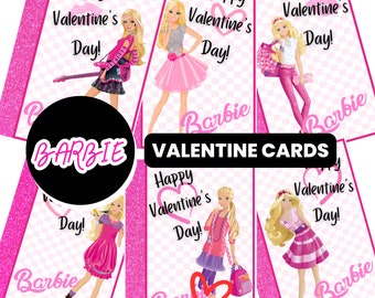 Girls Valentine Cards, Classroom Valentine cards, Valentine exchange cards, Barbie Valentines Day Cards, Printable Barbie Valentines Cards