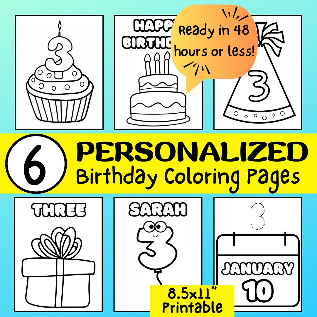 Personalized Birthday Coloring Pages for Toddlers, Kids, Printable ...
