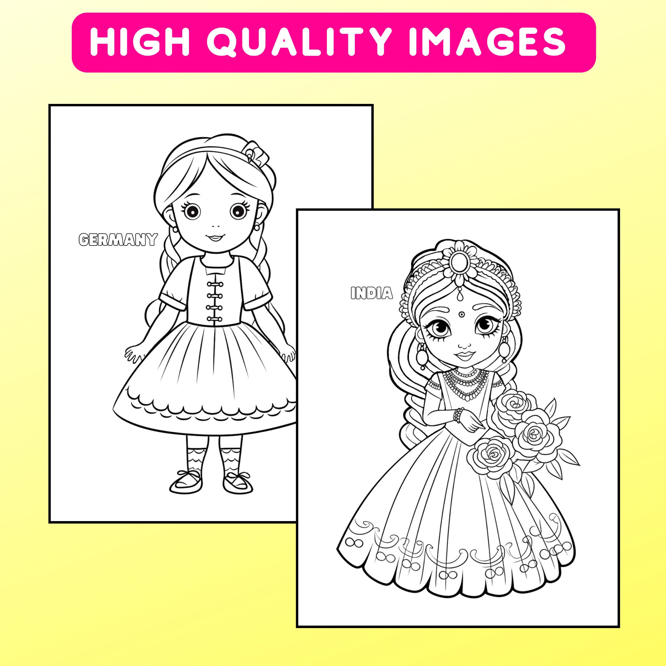Kids Colouring Pages, Diverse Princesses, Digital, Printable, Cute ...