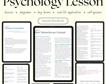 Lección de memoria en psicología, hoja de trabajo de guía de estudio (descarga digital)