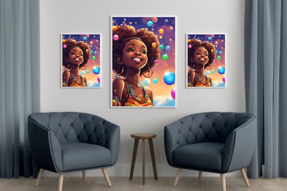 Cartoon Girl Print | African Animated Girl Wall Art | Kids Room Decor | Nursery Decor | African American Art | Modern African Girl Wall Art