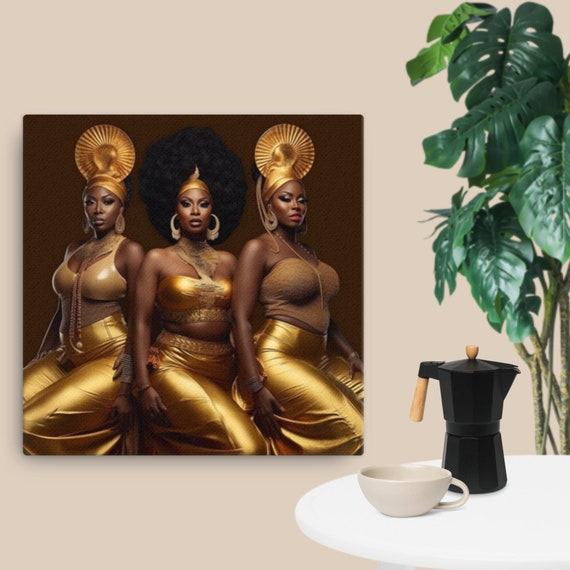 Three Portraits African Women Digital Download, Canvas Gift, Canvas Wall Art, Wall Decor, African Artwork, , American woman girl canvas
