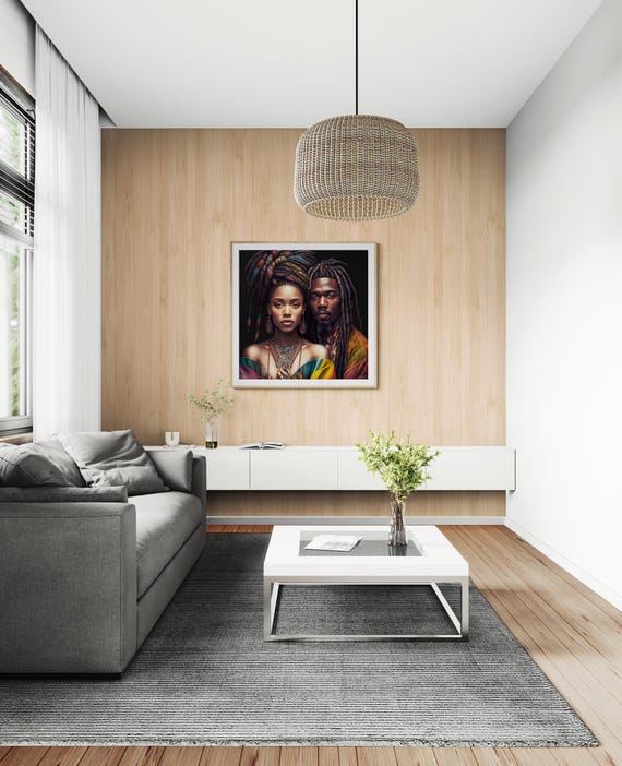 Beautiful African American Woman| African Art Print on Canvas With a man|  African Home Décor|  Black Man Wall Art| Dreadlocks Wall Art