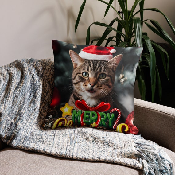 Christmas Cat Pillow |Christmas gift for cat lovers |Christmas Cat Decor |Christmas Cat Gift Ideas |Gift for her | Christmas Cat Pillow Case