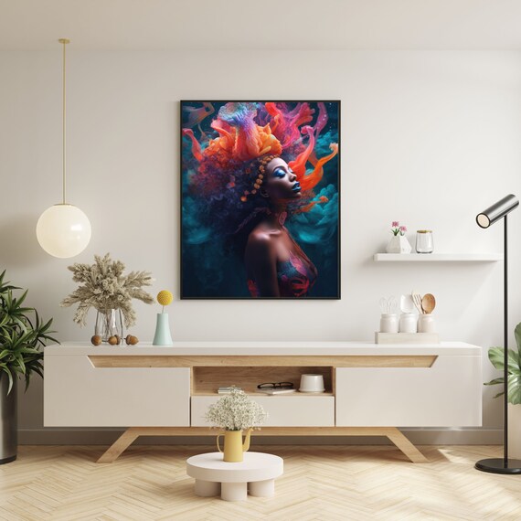 Colorful Abstract Woman Portrait Wall Art for Living Room | Tribal Wall Decor | Boho Poster| Ethnic Female Portrait |Black Women Art Print