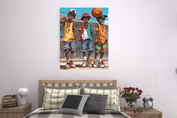 Three Friends Animated Digital Wall Art | Friendship Wall Decor | Cartoon Art Print | Kids Room Decor | Nursery Wall Art | Friendship Gift.