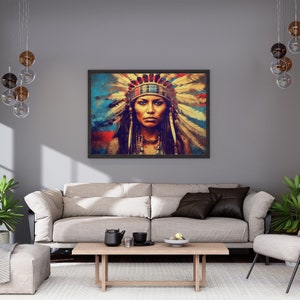 Spiritual Native Indian Chief: Abstract Expressionist Art |Digital Print | Printable Art |First Nations, Beautiful Woman, Warrior Woman