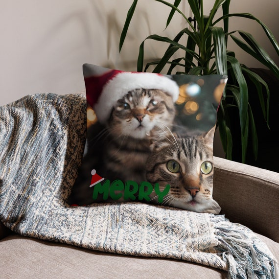 Christmas Cat pillow | Santa cat pillow | cat lover | Christmas cat | funny cat gift | white cat pillow | cat pillow | Decorative Pillow
