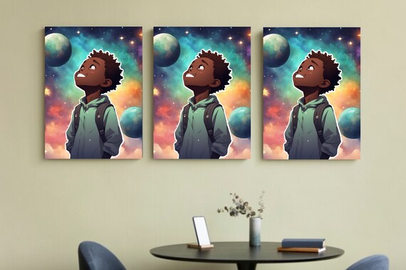 African Animated Boy Wall Art | Cartoon Boy Print | Kids Room Decor |Nursery Decor |African American Art | Children's Room Decor | Printable