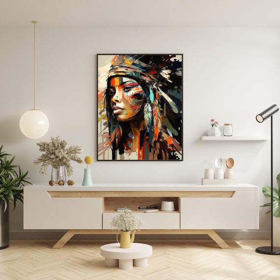 Beautiful Abstract Indian Native American Female Woman Native, Beautiful Wall Art for Your Home, Digital Download, Printable Wall Art