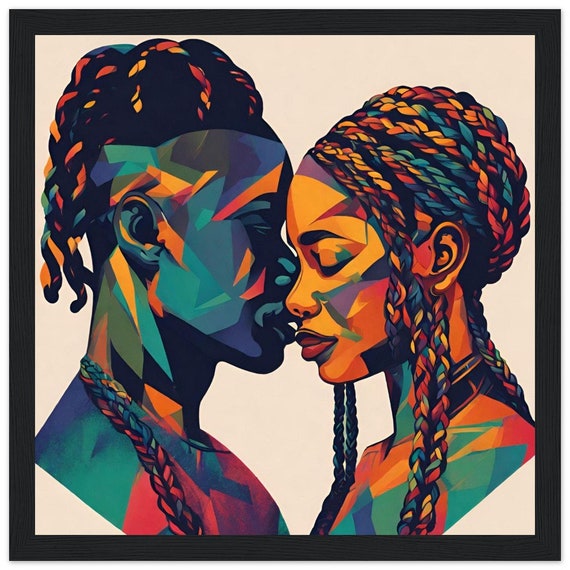 Beautiful African American Woman, African Art Print on Canvas With a man,  African Home Décor,  Black Man Wall Art, Dreadlocks Wall Art
