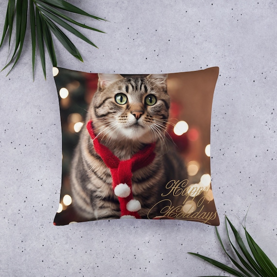 Christmas Cat pillow, Santa cat pillow, christmas cat, funny cat gift, Christmas cat,  christmas pillow, black pillow, cat throw pillow