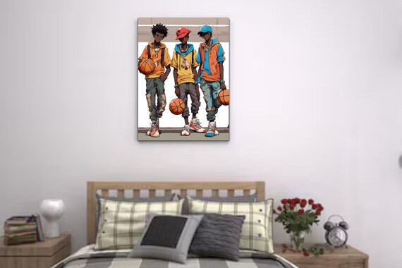 Boy's Room Decor | African American Nursery Art |Three Black Boy Cartoon Wall Art |Animated Print | Kids Bedroom Decor | Nursery Decoration