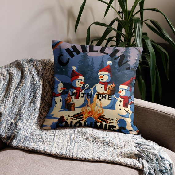 Chillin With My Snowman's, Christmas decorative pillow gift, Christmas Decor, Christmas Pillows, Throw, Snowman Pillow Cover, Snowman Pillow